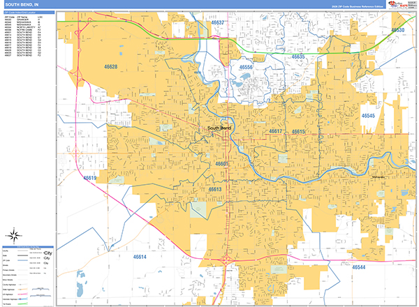 South Bend, IN Zip Code Map